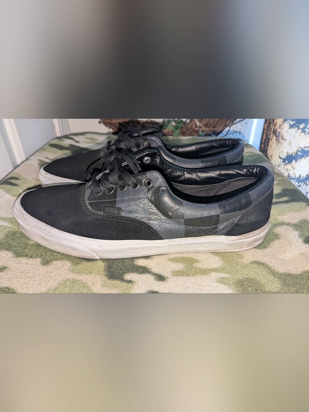 Vans Men’s Black Checker Leather Low-Top Sneakers